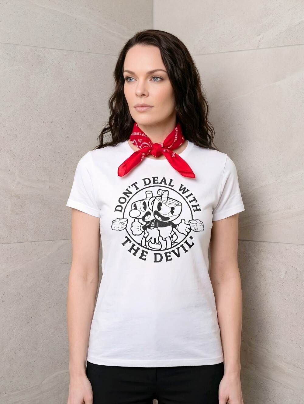 Hot Topic Cuphead Tee White Black Dont Deal w Devil Gamer Retro Top NWT Sz M